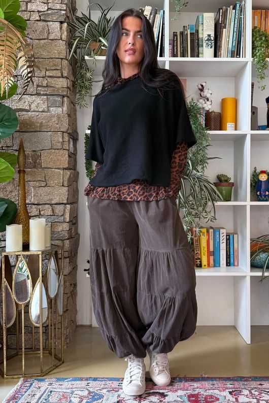 Tiby Funnel Neck Layering Top Leopard Rust